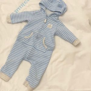 Carter’s Baby Boy Light Blue/Gray Stripe Bear Ears Hooded Bodysuit Size 9 Months